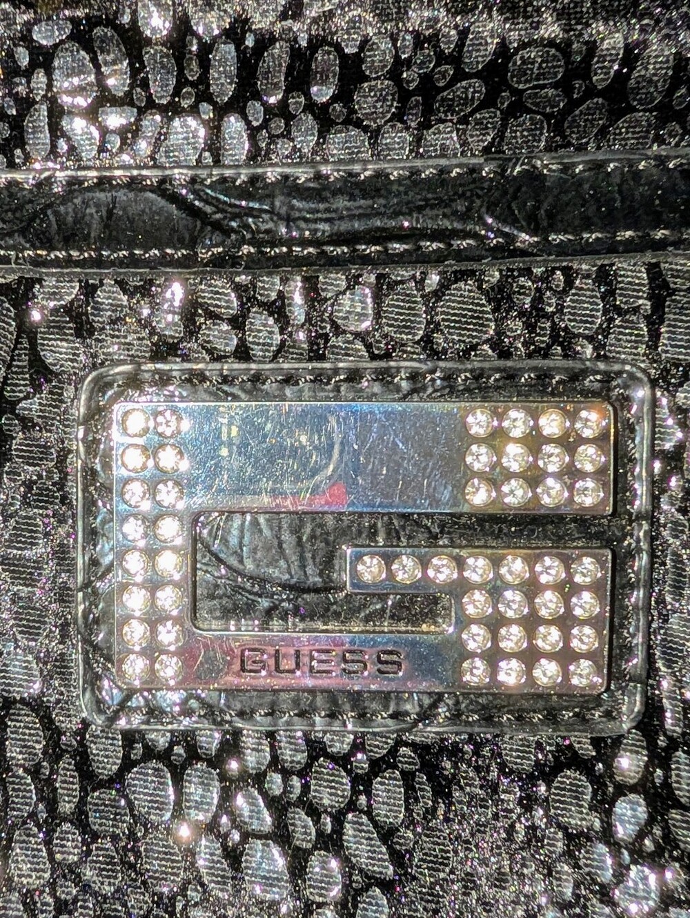 [NWT] VINTAGE Y2K GUESS BLING BAG Black Reptile Rhinestone G Logo DEADSTOCK MINT - Picture 6 of 11